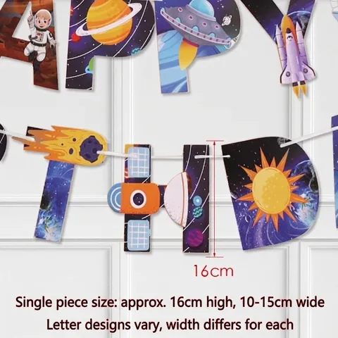 Outer Space Astronaut Happy Birthday Banner Paper Garland For Boys Birthday Party Decorations Hanging Bunting Rocket Planet Decor