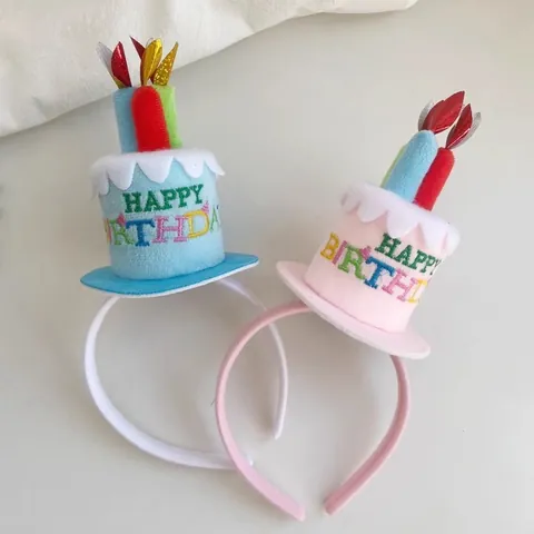 Diadema de Pastel de Cumpleaños de Peluche Con Velas Bordado Happy Birthday Decoración de Fiesta para Niños Mujeres