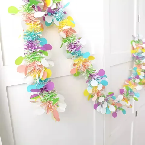 Guirlande De Noël Macaron Colorée Paillettes Rondes Ruban Décoratif Pour Fête D'Anniversaire Maison Mariage Décoration De Fond Ornement Suspendu Festif