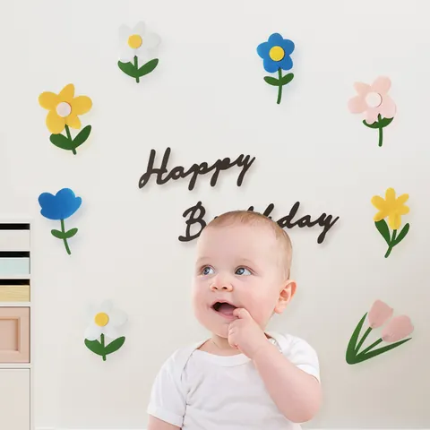 Adesivi Murali a Forma di Fiore in Feltro Decorazione Parete Set per Festa di Compleanno Bambini Sfondo Cameretta Neonati