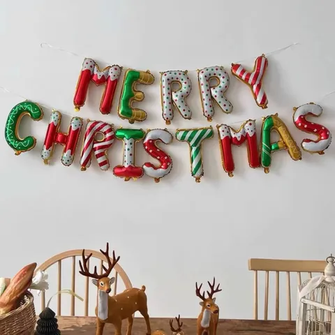 Merry Christmas Aluminum Foil Letter Balloons Festive Party Decoration Banner For Mall Home Christmas Eve Ornaments