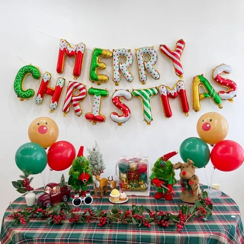 Merry Christmas Aluminum Foil Letter Balloons Festive Party Decoration Banner For Mall Home Christmas Eve Ornaments