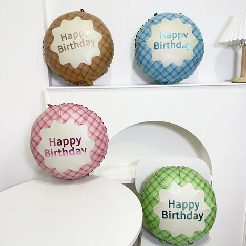 Μπαλόνι Αλουμινίου Happy Birthday Στρογγυλό 18 Ιντσών Καρό Gingham για Διακόσμηση Πάρτι Γενεθλίων Παιδιών