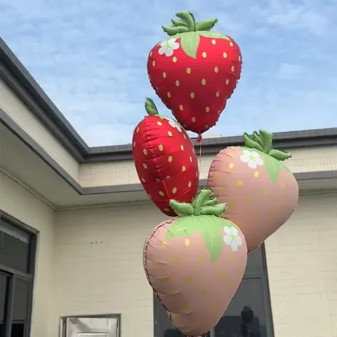 Matte Strawberry Shaped Aluminum Film Balloon Red Pink Fruit Foil Balloons For Kids Birthday Party Scene Decoration Photo Props