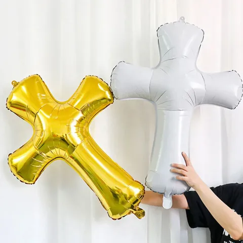 Kreuz Form Folienballons Aluminiumfolie Mylar Ballon Religiöse Dekoration Für Taufe Kommunion Hochzeit Ostern Party Dekor