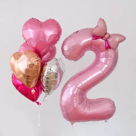 Globo de Papel de Aluminio con Número Rosa de 32 Pulgadas con Lazo de Lunares para Decoración de Fiesta de Cumpleaños de Niños Accesorios de Fotos Número 0-9