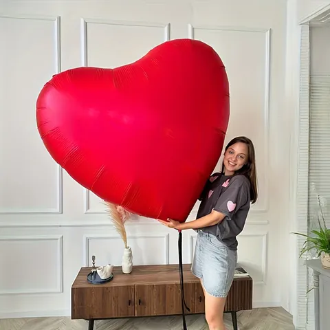 Giant Heart Shaped Aluminum Foil Balloon Metallic Romantic 60 Inch Heart Balloon For Valentine's Day Wedding Party Decoration Red Pink Inflatable Film Balloon