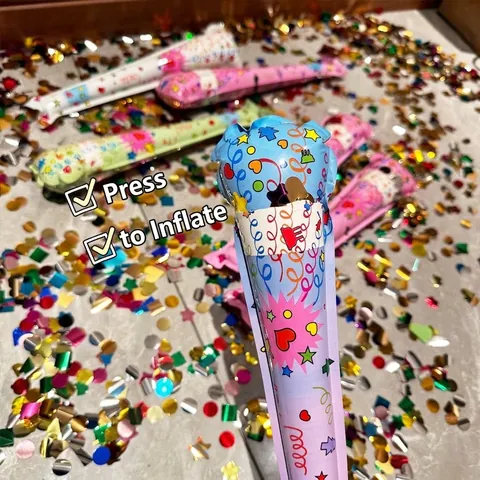 Pistola a Coriandoli Gonfiabile Automatica Bastone Portatile per Atmosfera di Compleanno Matrimonio Festa Multicolore
