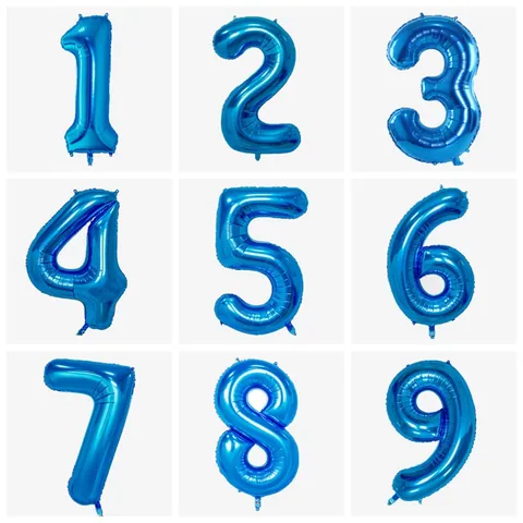Blue Metallic Number Foil Balloon Large Size Mylar Digital Balloon For Boys Birthday Party Decoration Outdoor Photo Props