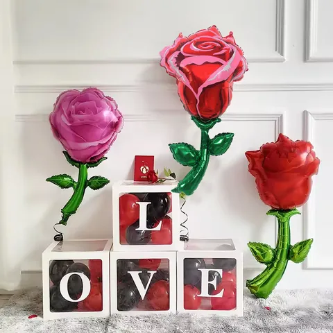 Flower Bouquet Rose Sunflower Shaped Aluminum Foil Balloons Romantic Scene Decoration Layout Balloons For Wedding Valentine's Day Mother's Day Birthday Party