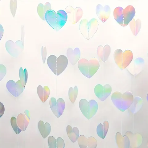 Iridescent Holographic Heart Round Paper Garland Disco Theme Birthday Party Decoration Backdrop Streamer Laser Banner