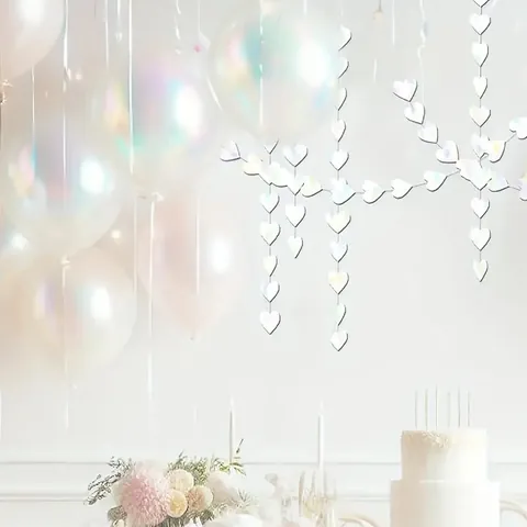 Iridescent Holographic Heart Round Paper Garland Disco Theme Birthday Party Decoration Backdrop Streamer Laser Banner
