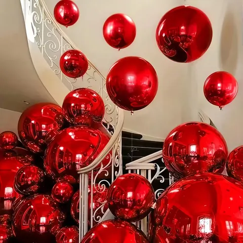 4D Red Metallic Mirror Aluminum Foil Balloons For Wedding Birthday Party Decoration Large Round Sphere Mylar Helium Balloon