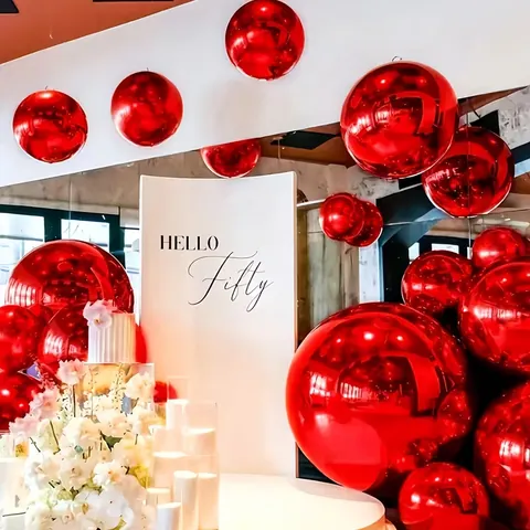 4D Red Metallic Mirror Aluminum Foil Balloons For Wedding Birthday Party Decoration Large Round Sphere Mylar Helium Balloon