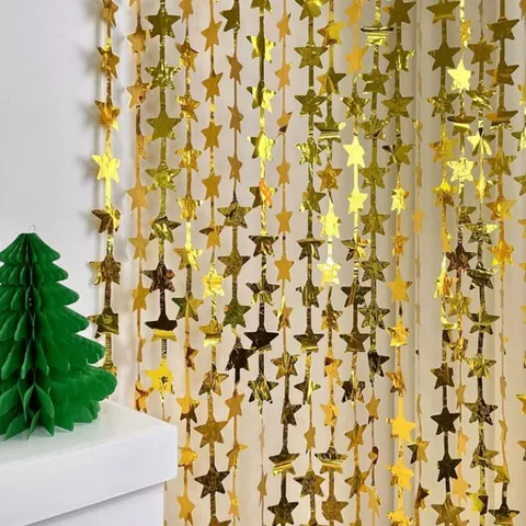 Metallic Foil Fringe Curtain Star Heart Christmas Tree Shape For Party Background Wall Decor Wedding Birthday Xmas Decoration