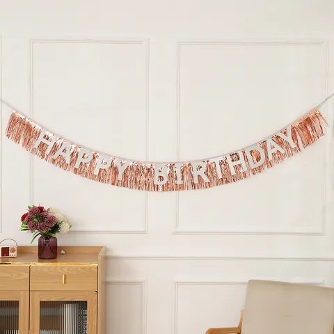 Pancarta Happy Birthday de Oropel Metálico Banderín de Letras con Purpurina Guirnalda Colgante para Decoración de Fiesta