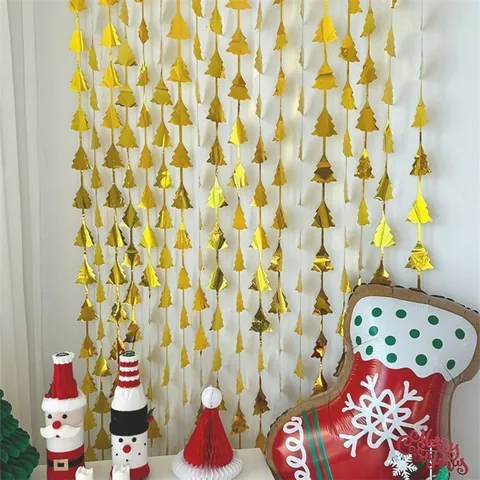 Weihnachts Kiefer Folienvorhang Metallischer Lametta Hintergrund Für Party Feier Feiertagsdekoration Hintergrund Wanddekor