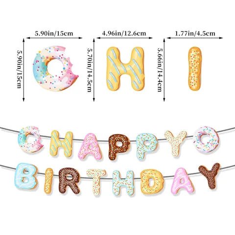 Donut Verjaardag Banner Kleurrijke Papieren Slinger Happy Birthday Letter Hangende Spiralen Kinderen Babyfeest Decoratie