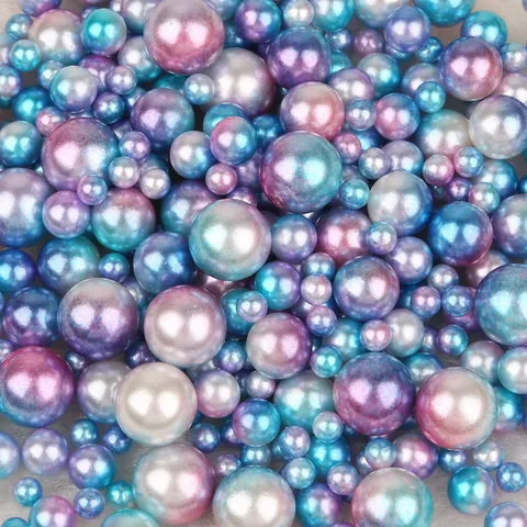 Mixed Sizes No Hole ABS Artificial Pearl Beads Iridescent Gradient Round Acrylic Beads For DIY Jewelry Making Nail Art Craft Supplies