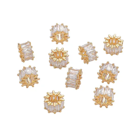 18K Gold Plated Copper Cylinder Wheel Pendant Micro Inlaid Baguette Zircon Charms For DIY Necklace Bracelet Making Jewelry