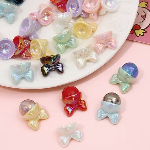 Acrylic Iridescent Bow Knot Hat Charms For Kids DIY Jewelry Mobile Phone Chain Accessories Colorful Bow Knot Pendants For Bags Keychains Jewelry Making Findings