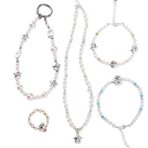 Cuentas de Perla Artificial de Imitación Acrílica con Strass Incrustado Dijes de Corazón Estrella Mariposa Para Creación Joyería DIY Accesorios