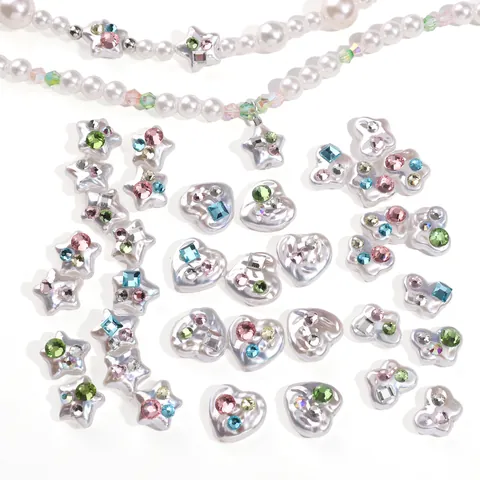 Cuentas de Perla Artificial de Imitación Acrílica con Strass Incrustado Dijes de Corazón Estrella Mariposa Para Creación Joyería DIY Accesorios