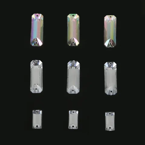 Rectangular Sew On Rhinestones Acrylic Crystal Flatback Dual Holes For DIY Clothing Wedding Dress Decoration Accessories