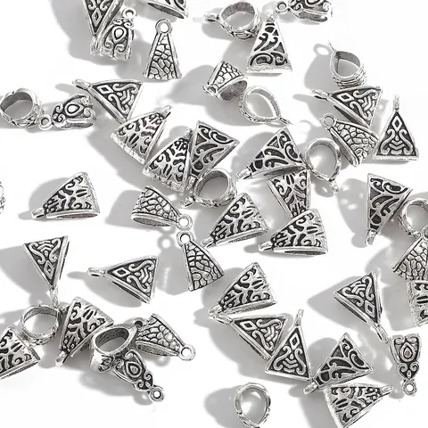 Retro Alloy Hollow Triangle Pendant Bails Antique Silver Relief Pattern Jewelry Making Connectors For Necklace Bracelet DIY Crafts Findings