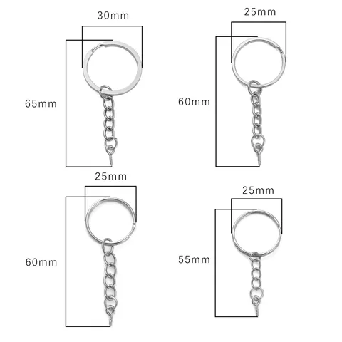 DIY Metal Keychain Ring Hardware With Extension Chain And Screw Eye Pin Pendant Silver Keyring Parts For Handcrafted Jewelry