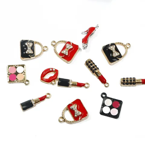 Alloy Enamel Makeup Charms For Jewelry Making DIY Handbag Lipstick High Heels Lips Pendants For Earring Bracelet