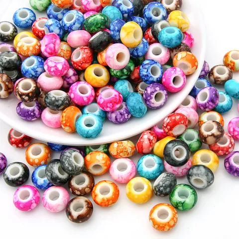 Large Hole Acrylic Marble Pattern Wheel Spacer Beads For Jewelry Making DIY Bracelets Earrings Loose Beads Material
