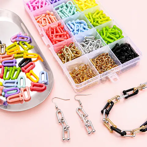 Acrylic U-Shaped Chunky Chain Links DIY Jewelry Making Kit Multicolor Open Chain Links For Necklace Bracelet Earrings Accessories