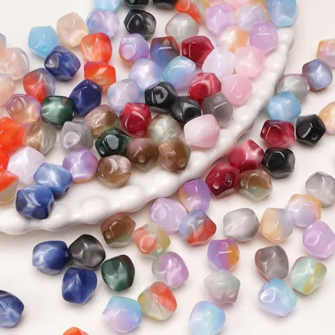 Faux Cat's Eye Resin Octagonal Beads Gradient Iridescent Faceted Cube Loose Spacer Beads For DIY Jewelry Making Crafting