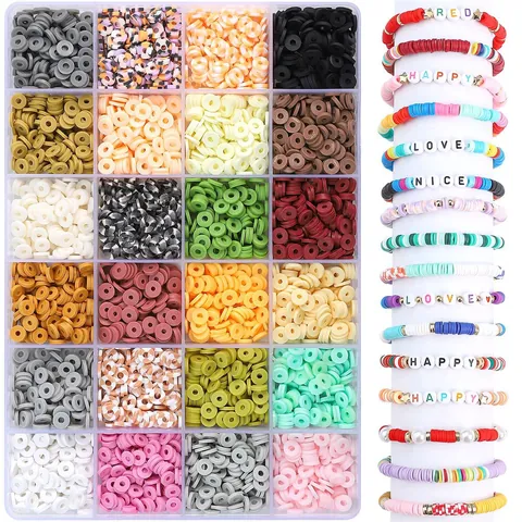 24 Raster Polymer-Ton Perlen DIY Schmuckherstellung Kit Heishi Perlen Flache Runde Tonperlen Mit Buchstabenperlen Muscheln Für Armbänder Halsketten