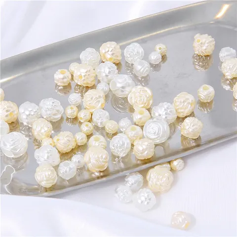 Acrylic Rose Flower Faux Pearl Loose Beads For Handmade DIY Jewelry Making Bracelet Necklace Findings Floral Decorative Beads Ivory White Beige