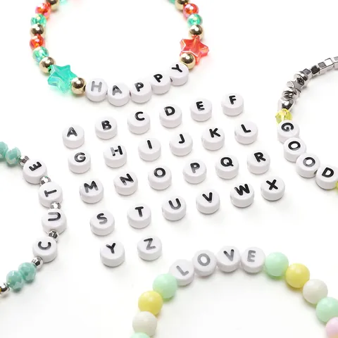 White Round Flat Ceramic Alphabet Beads For DIY Jewelry Making Bracelet Necklace Phone Chain Charms Accessory Simple Letter Beads