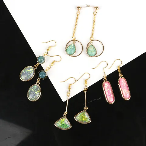Copper Edging Waterdrop Shape Iridescent Synthetic Opal Pendants For DIY Earring Jewelry Making Accessory Shimmer Charms
