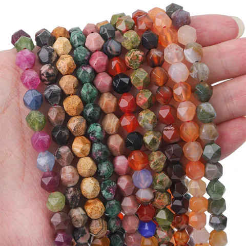 Naturstein Facettierte Runde Perlen Für Schmuckherstellung DIY Lose Edelstein Achat Kristall Lapislazuli Rosenquarz Jaspis Perlen