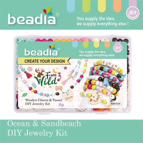 DIY Wooden Bead Jewelry Making Kit With Tassels Alphabet Beads Heart Pendants Multicolor Round Beads For Bracelet Making