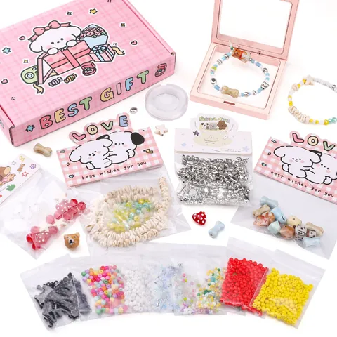 Kit de Création de Bijoux en Perles DIY Enfants Thème Animal Noël Collier Bracelet Chaîne de Téléphone Matériel Avec Perles Acrylique Verre Céramique