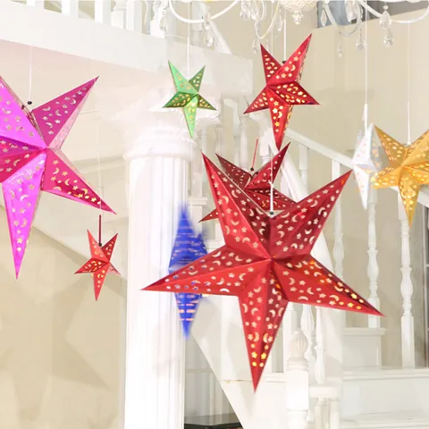 3D Laser Papier Stern Hängeornament Ausgehöhlte Sterne Und Mond Deckenlampenschirm Für Weihnachten Party Hochzeit Deko
