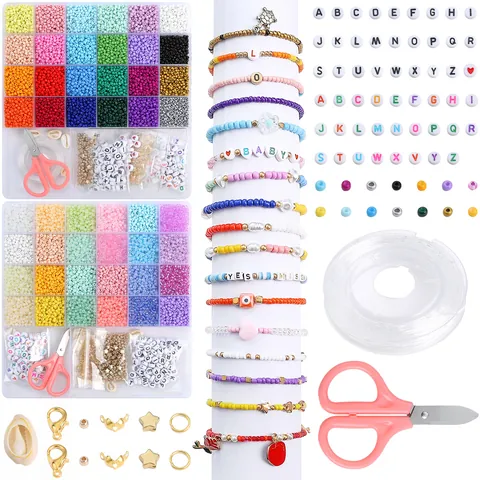 DIY Schmuckherstellungsset Glasperlen Legierungszubehör Bunte Buchstabenperlen Für Handgefertigte Halsketten Armbänder Ohrringe Damen Kinder Kreatives Hobby