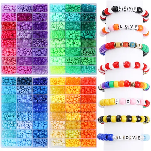Kit Fai da Te di Perline Pony in Plastica con Foro Grande Con Scatola Multi Scomparto per Bracciale Collana Portachiavi Creazione Gioielli Set di Perline