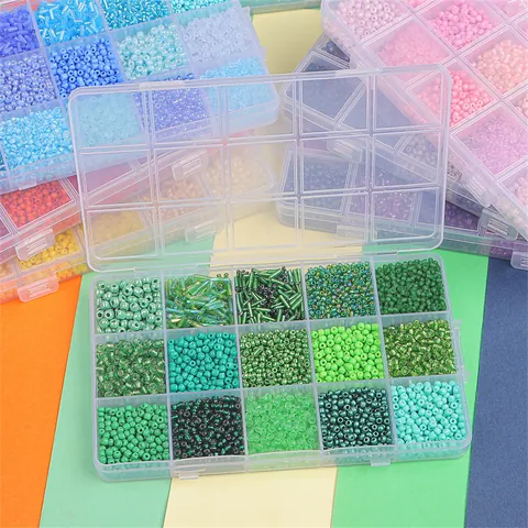 15 Grids Glass Beads Kit For DIY Handmade Jewelry Crafting Colorful Seed Beads And Bugle Beads For Bracelet Necklace