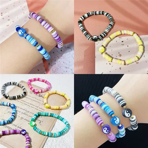 Multi Compartment Schmuckherstellung Set 6mm Polymer-Ton Heishi Perlen Mit Yin Yang Perlen Legierung Abstandshalter Elastische Linie Set
