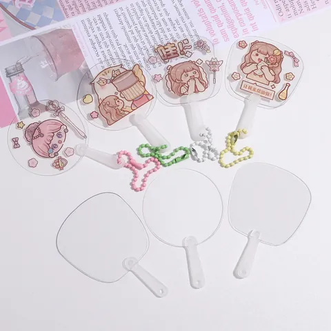 Mini Transparent Plastic Round Oval DIY Hand Fan Blank Clear PVC Decorative Small Fan Craft Supplies For Stickers Accessories