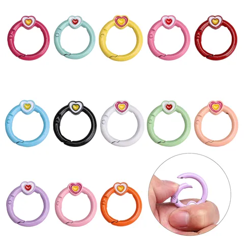 Romantic Heart Spring Ring Buckle DIY Alloy Love Heart Open Ring For Bag Accessories Keychain Charms Women Jewelry