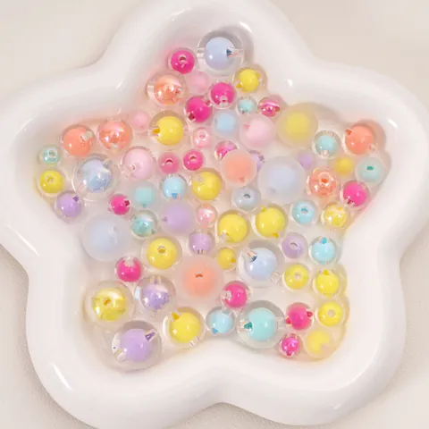 Colorful Acrylic Round Beads Frosted Transparent Iridescent For DIY Jewelry Making Necklaces Bracelets Handmade Crafts
