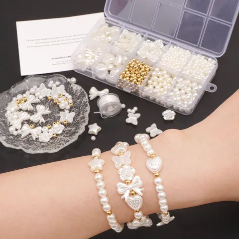 Set di Perline in Perla Artificiale Fai da Te Con Scatola di Immagazzinaggio Camelia Rosa Ciondoli Distanziatori Perline Per Creazione di Gioielli Kit Braccialetto
